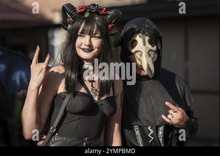 BOLKOW, POLAND - JULY 14, 2023: An unidentified participants of the Castle Party on the street in town. Castle Party is a dark independent festival. Stock Photo