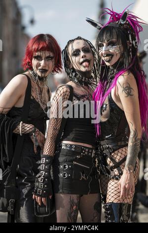 BOLKOW, POLAND - JULY 14, 2023: An unidentified participants of the Castle Party on the street in town. Castle Party is a dark independent festival. Stock Photo