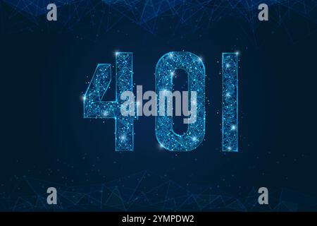 Abstract isolated blue image of 401 error, unauthorized access concept. Polygonal low poly wireframe illustration looks like stars in the black night Stock Vector