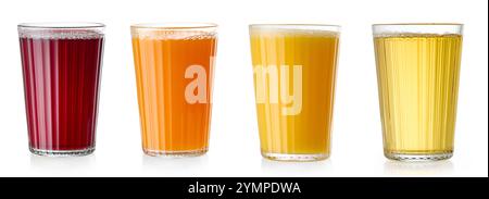 set of various juice glasses isolated on white background Stock Photo
