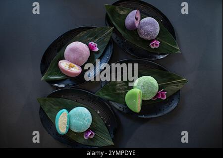 moti jupon dessert on the plate in a restaurant Stock Photo