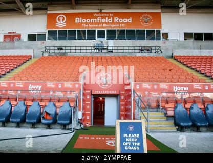 A view of the players tunnel, at the Blackpool Football Club, Bloomfield Road, Blackpool, Lancashire, United Kingdom, Europe. Stock Photo