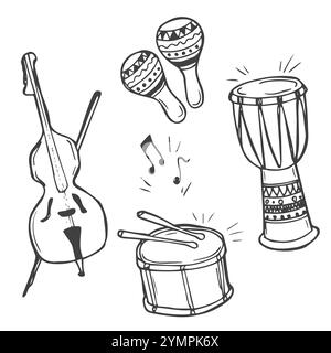 Doodle music tools line art element clipart Stock Vector