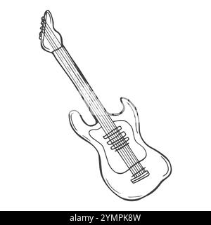 Hand drawn electric guitar icon in doodle Stock Vector