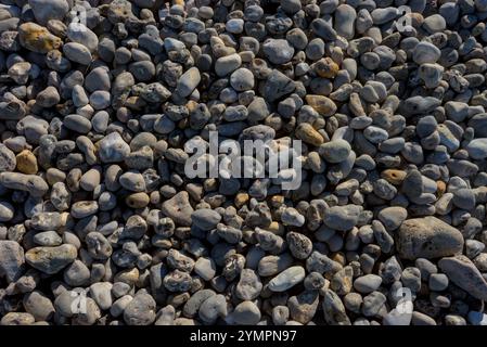 Background texture of bluish-grey pebbles on a beach Stock Photo