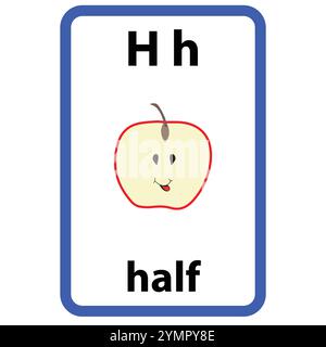 Alphabet flashcard for children with the letter h from half Stock Vector