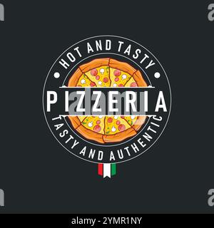 authentic italian food design pizza logo illustration pizzeria concept simple retro vintage template Stock Vector