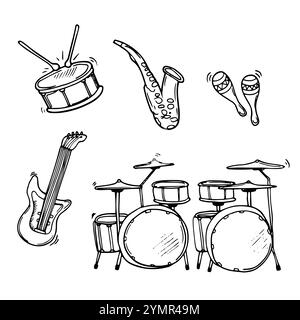 Doodle musical instruments. Music vector illustration. Isolated on white Stock Vector