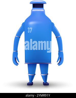 Senior Super Hero Robot Defender of the Universe. Tough Blue Bot Humanoid Mascot Character Illustration on White Backdrop Stock Vector