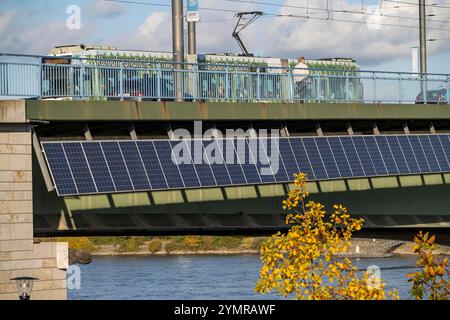 The Kennedy Bridge over the Rhine near Bonn, the longest bridge with a solar system in Germany, over 390 solar modules are mounted on the south side o Stock Photo