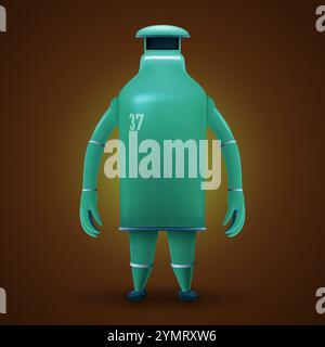 Senior Super Hero Robot Defender of the Universe. Tough Green Bot Humanoid Mascot Character Illustration on Dark Backdrop Stock Vector