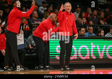 Brooklyn, New York, USA. 22nd Nov, 2024. GRANT MCCASLAND HEAD COACH OF THE TEXAS TECH RED RAIDERS during UKG Legends Classic NCAA Basketball game betweenTexas Tech and St Josephs at Barclays Center Brooklyn NY (Credit Image: © James Patrick Cooper/ZUMA Press Wire) EDITORIAL USAGE ONLY! Not for Commercial USAGE! Stock Photo