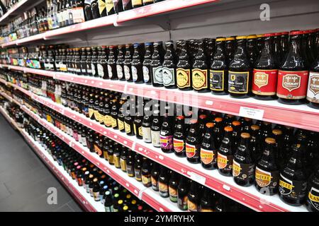 Belgian Beer aisle in a gift shop – Bruges, Belgium – 23 October 2024 Stock Photo