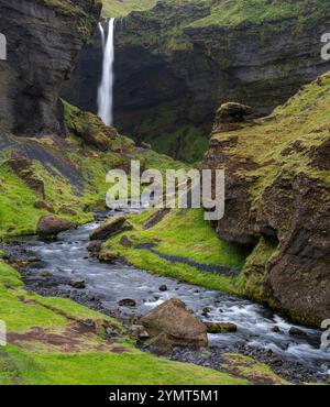 Kvernufoss waterfall on Kverna river.  Skógar, Southern Region, Iceland Stock Photo