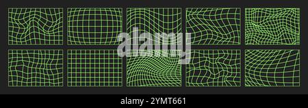 Psychedelic Checkerboard. Gradient Trippy checkered wallpaper. Linear Groovy background. Hippie vector illustration in Y2k style. Vintage distorted Stock Vector