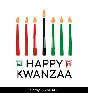 Happy Kwanzaa holiday. Vector square poster illustration of African kinara Kwanzaa symbol and text. Seven candles in candle holder with traditional or Stock Vector