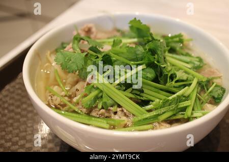 Vietnamese cuisine: pho bo (rice noodles with sliced beef and coriander) Stock Photo