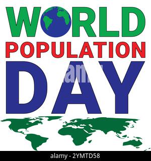 World Population Day with Blue Green World Planet and Map Stock Vector