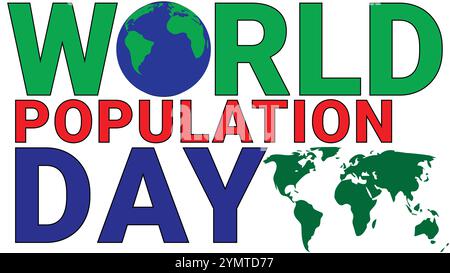 World Population Day with Blue Green World Planet and Map isolated on White Background Stock Vector