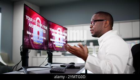 Medical Hospital Malware Ransom Extortion Breach. Shocked Doctor Stock Photo