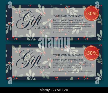Red and blue christmas holiday voucher design. Xmas gift certificate with omella. Merry Christmas sale Stock Vector