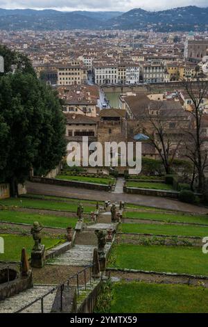 Beautiful View of the Florence city from Bardini garden, historic park of Villa Bardini located in the historic center of Florence in Tuscany, Italy Stock Photo