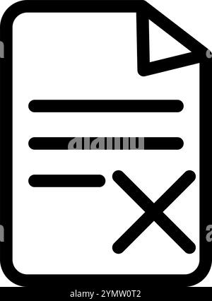 Document with written text and cancel icon symbol - Document with no approval Stock Vector