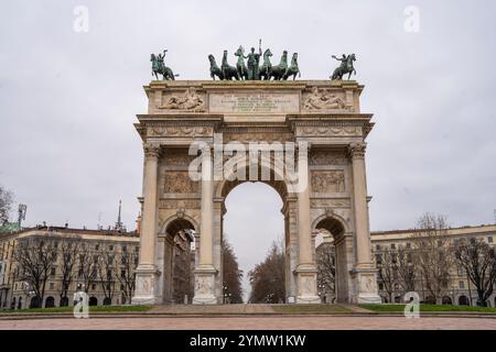 The triumphal arch known as Arco della Pace, or the Arch of Peace, Milan, Lombardy, Italy 10.01.2024 Stock Photo