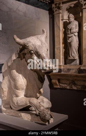 The view of the sculptures by Giovanni Pisano and his school in Museo dell'Opera Metropolitana. Duomo di Siena, Italy 07.01.2024 Stock Photo