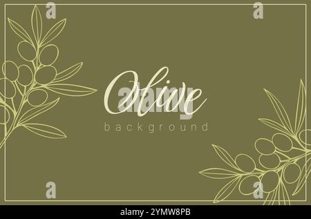 Label banner with olives silhouettes in frame and place for insert, olive background for design. Vector illustration Stock Vector