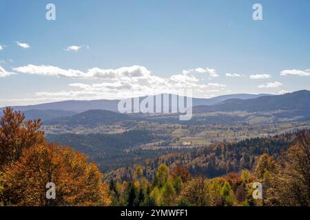 Tops of Golija mountain hills with gloomy and cloudy sky on the horizon Stock Photo