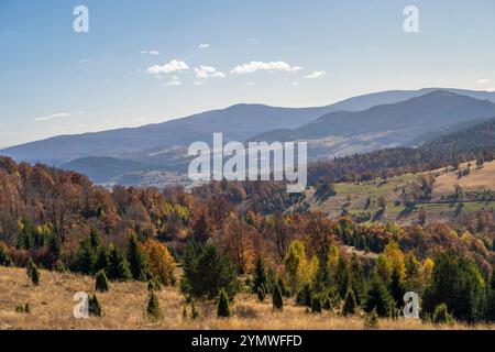 Tops of Golija mountain hills with gloomy and cloudy sky on the horizon Stock Photo