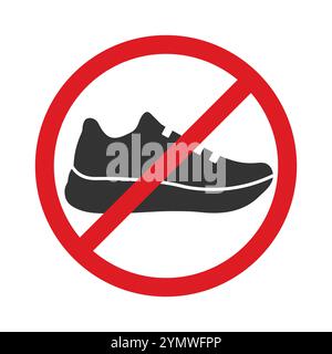 No shoes icon symbol. Shoes not allowed, remove footwear sign logo. Prohibition, prohibited, forbid. Vector illustration. Isolated on white background Stock Vector