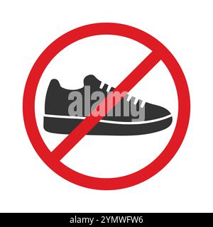 No shoes icon symbol. Shoes not allowed, remove footwear sign logo. Prohibition, prohibited, forbid. Vector illustration. Isolated on white background Stock Vector