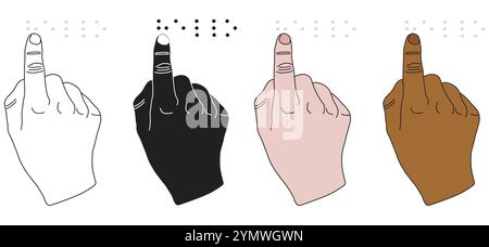 Set of hands reading the word "Hello" in Braille, World Braille Day element Stock Vector