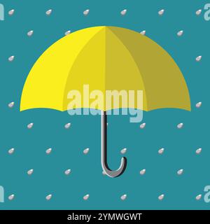 Yellow umbrella with raindrops, weather or climate element Stock Vector
