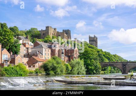 Durham Castle and Durham Cathedral with Framwellgate Bridge over River Wear Durham city centre Durham County Durham England UK GB Europe Stock Photo