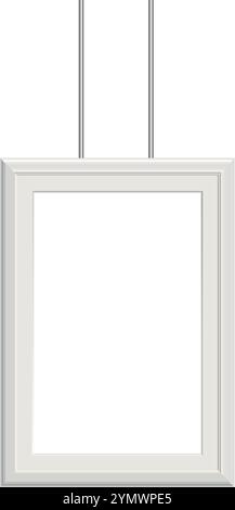 Hanging picture frame. Gallery photo realistic white mockup Stock Vector