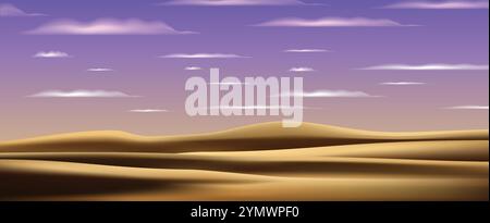 sunny desert landscape where sands shine with sky and clouds vector background Stock Vector