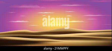 sunny desert landscape where sands shine with sky and clouds vector background Stock Vector