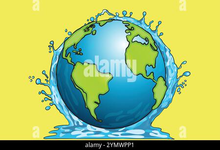ILLUSTRATION Planet Earth splashing on the water surface environment and save the environment Stock Vector