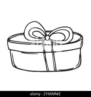 Icon of a gift box wrapped in a ribbon with a bow. A simple image of a closed box. Empty texture. Isolated vector Stock Vector