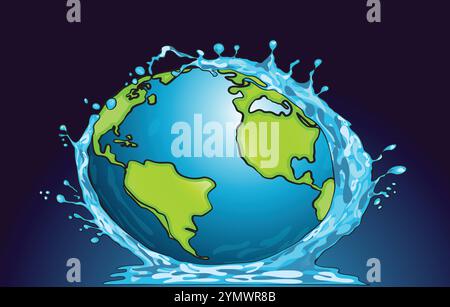 ILLUSTRATION Planet Earth splashing on the water surface environment and save the environment Stock Vector