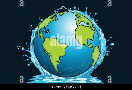 ILLUSTRATION Planet Earth splashing on the water surface environment and save the environment Stock Vector