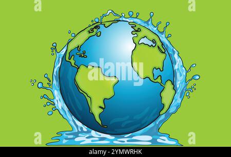 ILLUSTRATION Planet Earth splashing on the water surface environment and save the environment Stock Vector