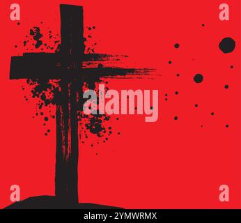 Black cross painted on yellow background symbolizing easter Stock Vector