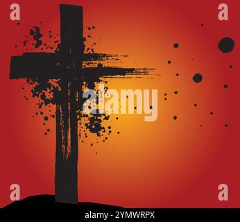 Black cross painted on yellow background symbolizing easter Stock Vector