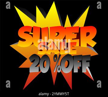 Super sale discount promotion with starburst on black background Stock Vector