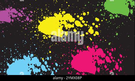 Colorful paint splattering on black background Stock Vector