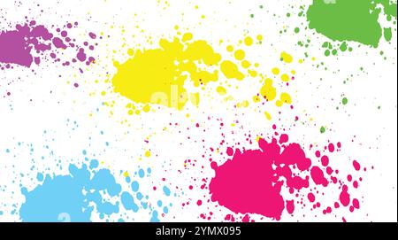 Colorful paint splattering on black background Stock Vector